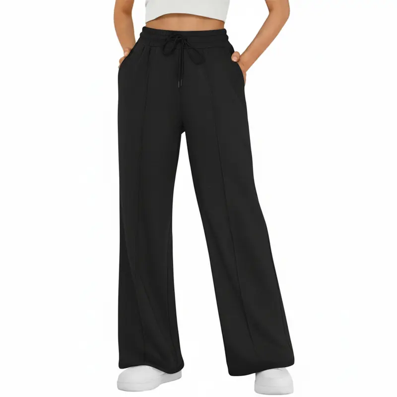 Womens Wide Leg Sweatpant Hight Waisted Thermal Lined Baggy Lounge Outside Fashion Pants with Pockets Warm Cotton Casual Springfresh