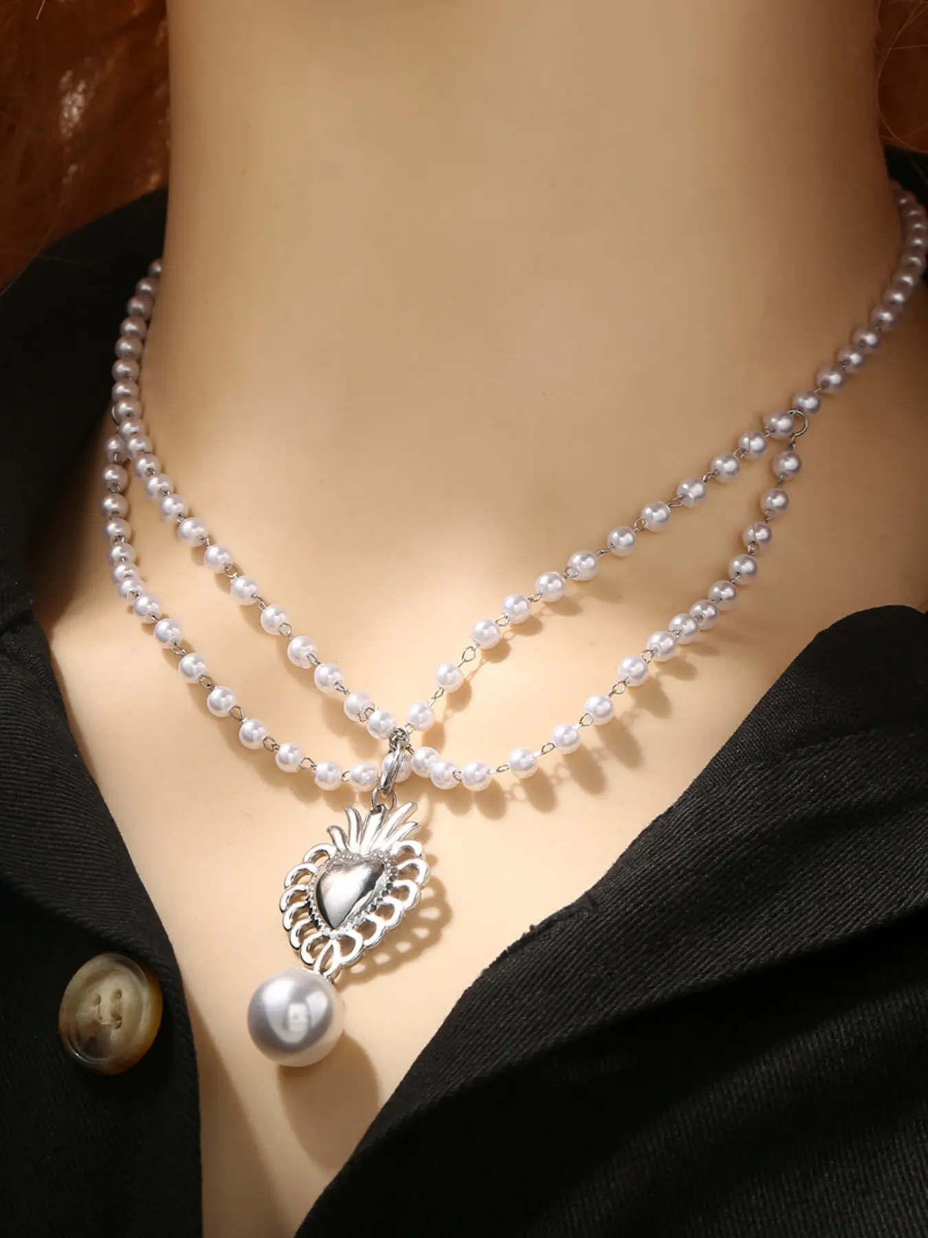 Korean Style Two-Layer Pearl Necklace for Women, Fashionable Luxurious Jewelry, Elegant and Stylish Accessory, Perfect for Any Occasion, Pearl Chain Necklace