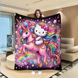 Creative Unicorn Kitty Cat Flannel Blanket, Cozy Warm Blanket, Soft Blankets, Thanksgiving Valentine Christmas Gift, Holiday Decorative Throw, Sofa Bed Shawl, Travel Multi-Purpose Rug