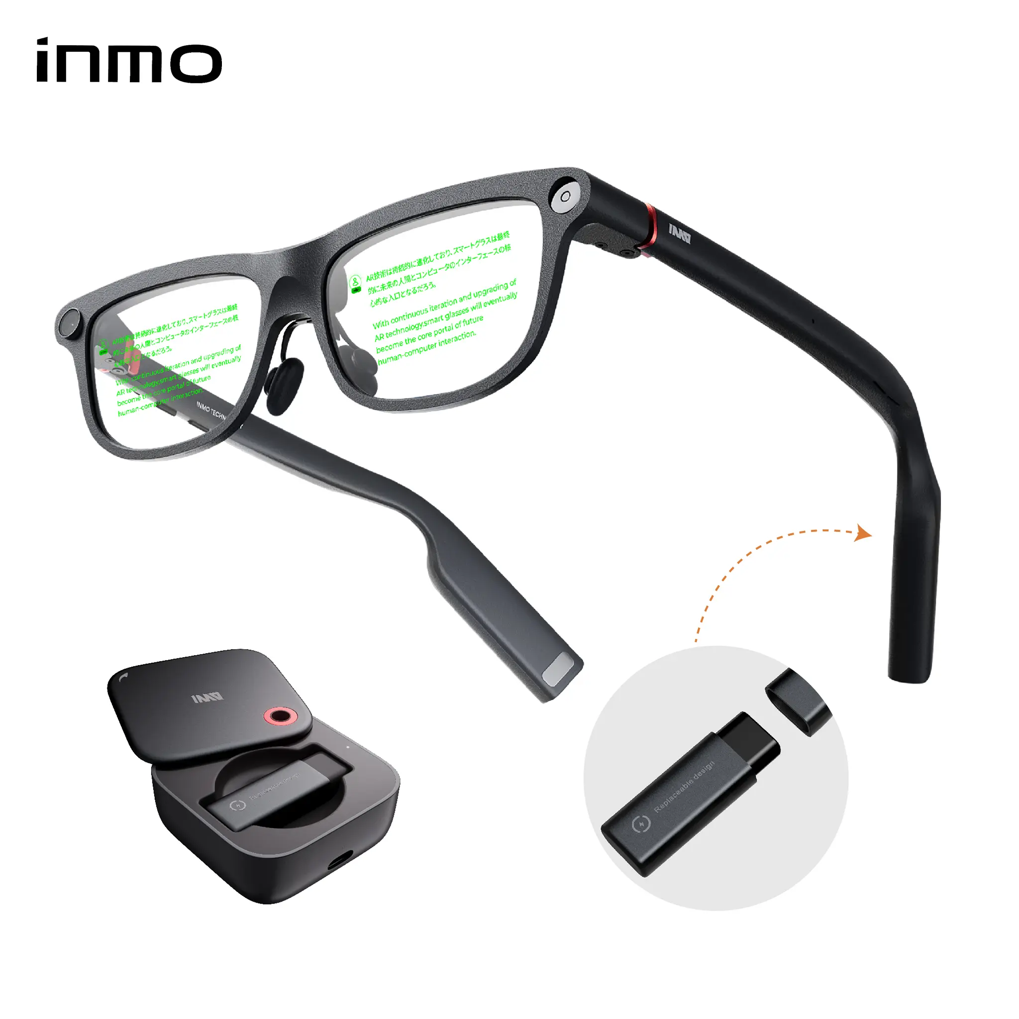 INMO GO3 AI Smart Glasses for Men & Women, 98-Language Real-Time Translation Glasses, Dual-Eye Display, Offline & Photo Translation, Teleprompter, AR Navigation, Voice Assistant, Swappable Battery, Hands-Free Wearable Tech for Travel, Business & Meetings