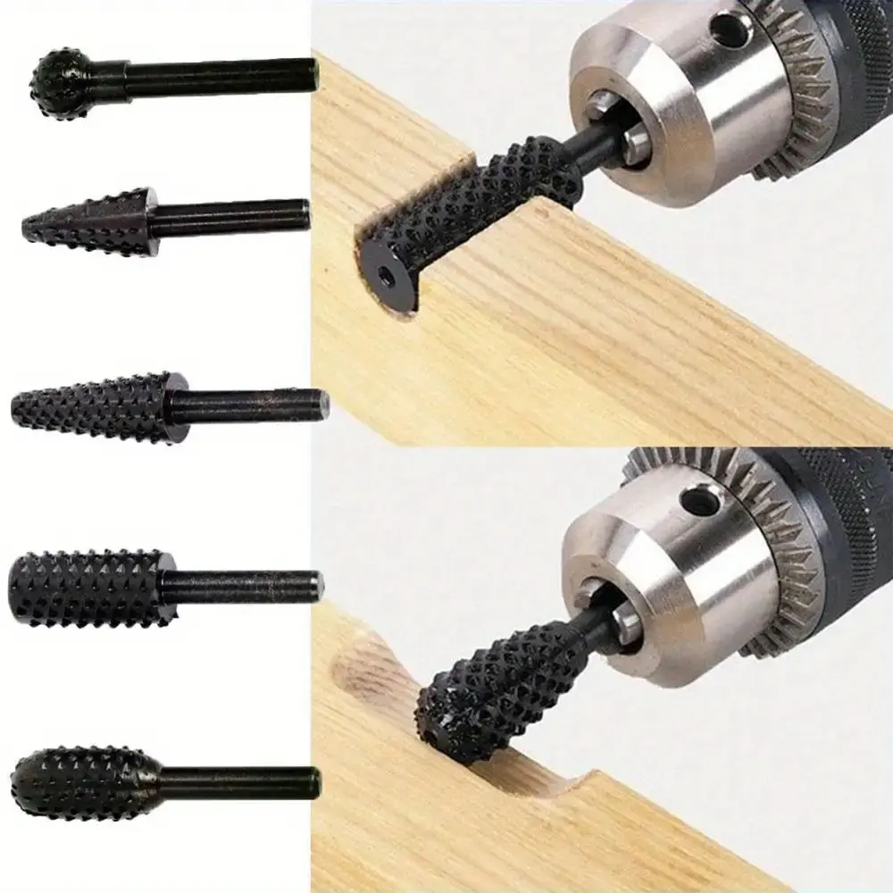 5-Piece Wood Carving Drill Bit Set, 1/4'' 6mm Rotary Carbide Bits Kit, DIY Woodworking Engraving Tool for Polishing & Grinding, Drill Attachment