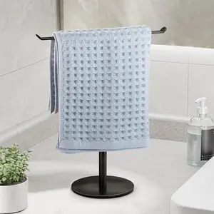 Towel Rack T-Shape Hand Holder for Bathroom,Headband and Lightweight Bathroom Racks,Kitchen Black Holder,Stainless Steel Waterproof Counter Organizer