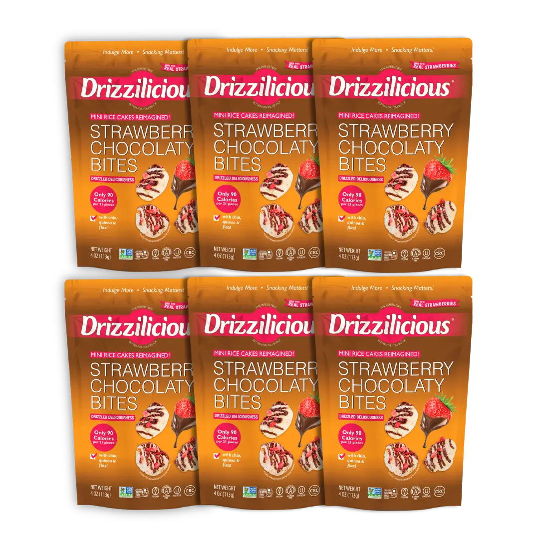 6 Pack - Drizzilicious Strawberry Chocolaty Bites Mini Rice Cakes - New Flavor, 4 oz