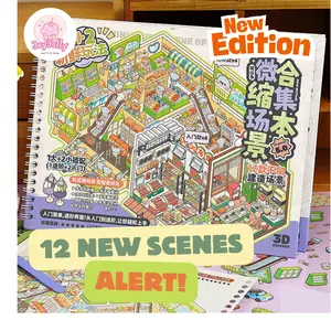 City and countryside Sticker Scene Collection Book for Stress Relief - 12 Sets of each book ,Make Your Own Mini Shop Scenes Stickers for Girls Kids Adult Sticker Therapy Cute Stickers for Birthday with Tweezers