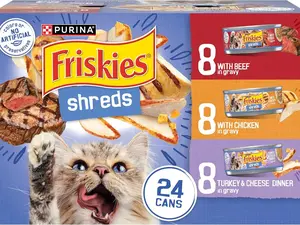 Gravy Wet Cat Food Variety Pack, Shreds With Beef, With Chicken, and Turkey and Cheese Dinner - (Pack of 24) 5.5 oz. Cans