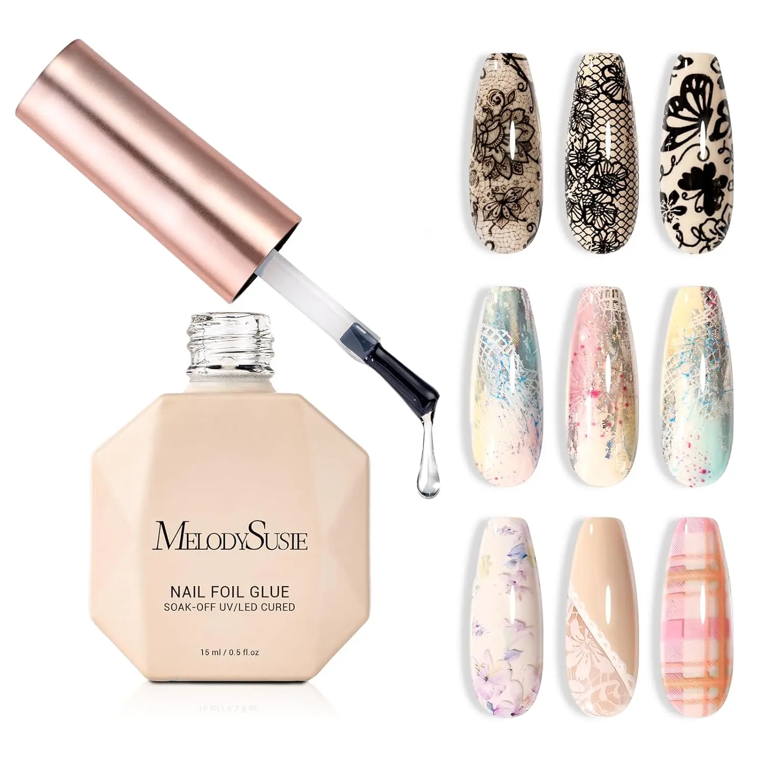 MelodySusie Nail Foil Transfer Adhesive for Nail Art, Professional Strong Sticky Base for Nail Foils & Stickers