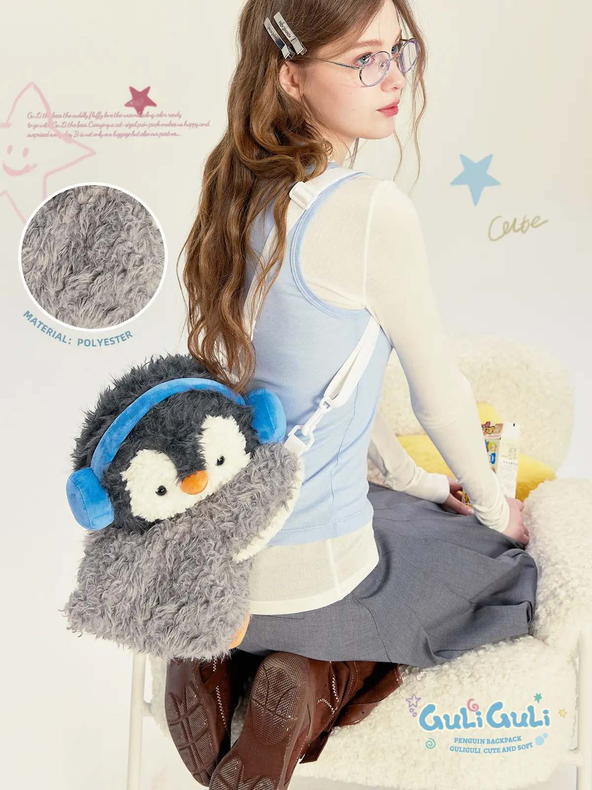 Gulibags Cute Plush Penguin 2-in-1 Backpack-Crossbody Bag for School Girls, Japanese Style Student Class Daypack, Ideal Special Gift for Luggage & Bag Accessories Use, School Girls Backpack, Student Class Backpack
