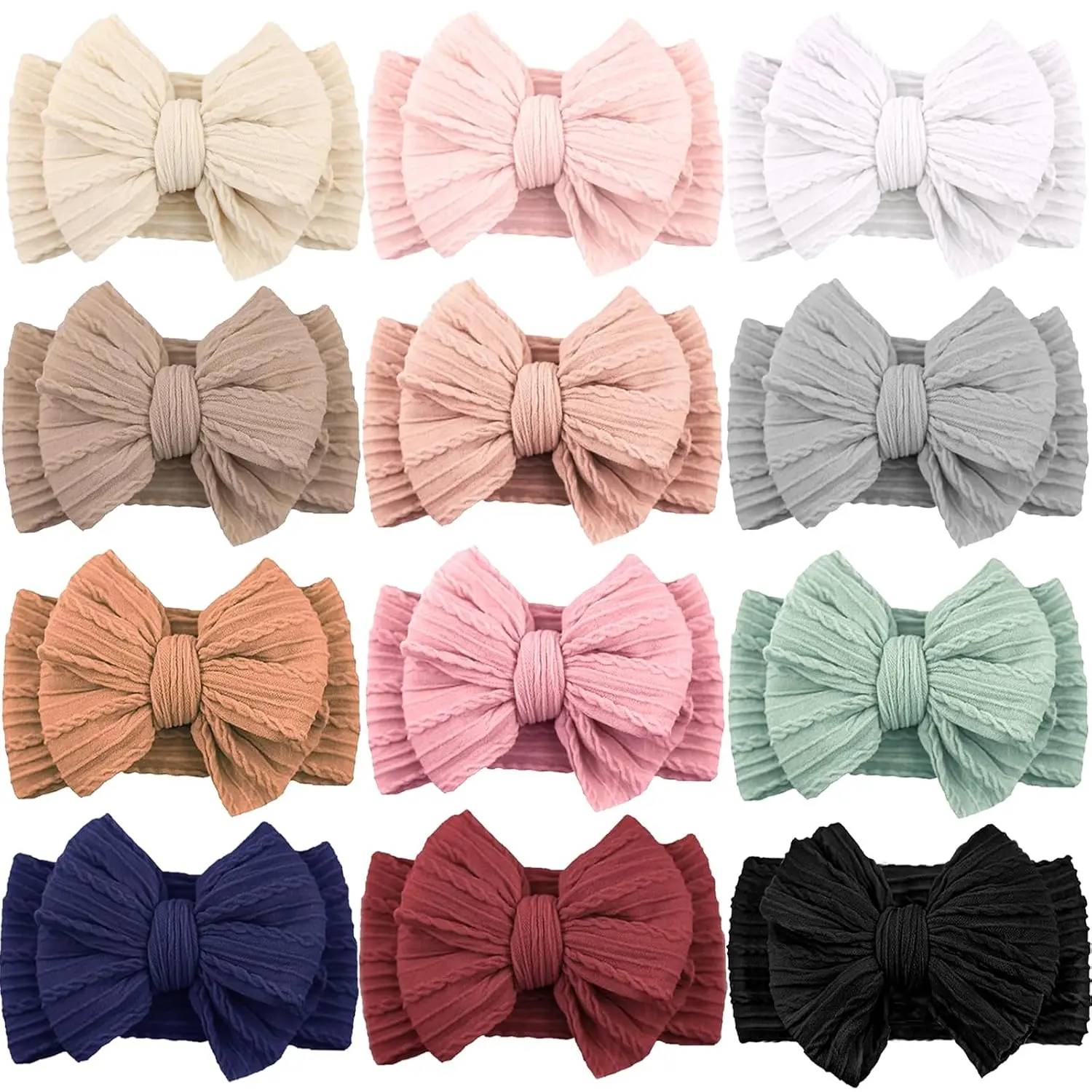 12 Pack Baby Headbands Super Soft Stretchy Nylon Baby Girl Headbands | Soft Nylon Elastic Hairbands with Hair Bows Hair Accessories for Baby Girls Newbrons infants Toddlers