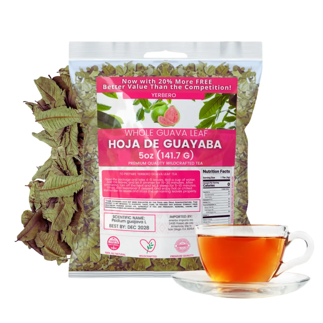 Wildcrafted Whole Guava Leaf Tea (Hoja de Guayaba) 5oz (141g) - 20% More Product, Clean, Nourishing Tea, Pure Natural Loose Leaf, Handpicked, Non-GMO, Vegetarian Herbal Beverage for Adults with Earthy Sweet Sip, Gmo Free