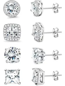Cubic Zirconia Stud Earrings | 18 K White Gold Hypoallergenic Sterling Silver Post Earrings | Brilliant Large Simulated Diamond Halo Stud Earrings for Women Men Circle Stud Earrings