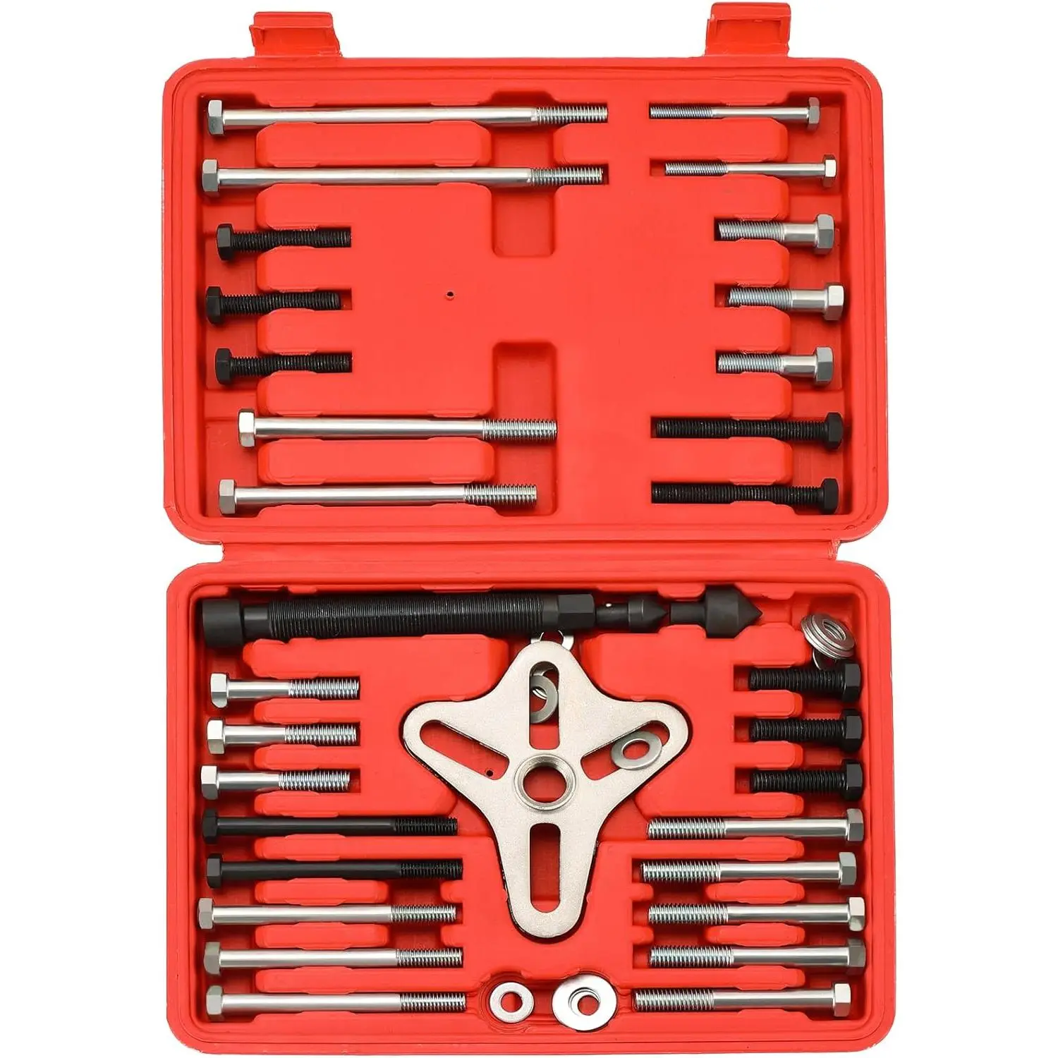 46PCS Harmonic Balancer Puller Set Power Steering Pulley Puller Installer Tool Set Flywheel Remover Crankshaft Pulley Removal Steering Wheel Pulling Set
