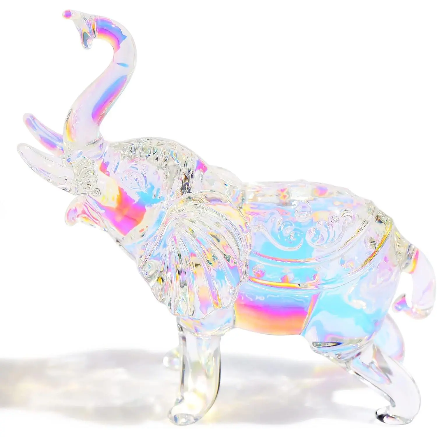 Handcrafted Colorful Laser-Engraved Crystal Glass Elephant Figurine - 0.2 lb Light Single-Piece Home Decor Statue, Living Room Ornament with Storage Box, Cute Collectible for Mother's Day Gifts That Increases Career Fortune (Statues & Bobbleheads)