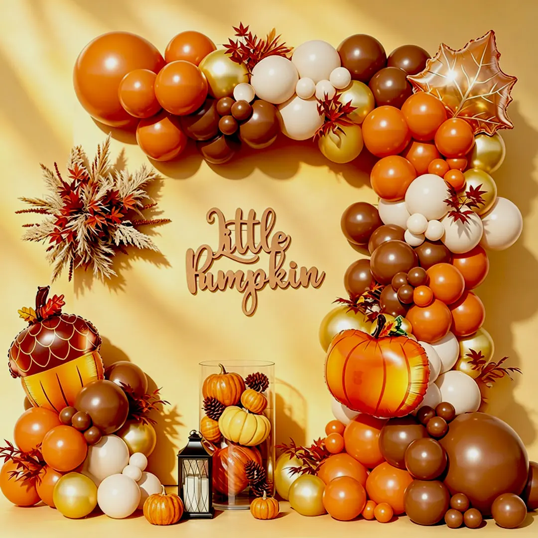 137-Piece Latex Fall Thanksgiving Balloon Garland Kit, DIY Easy Large Set with Orange, Coffee Brown, White Sand Boho Balloons for Autumn Birthday, Baby Shower Decorations