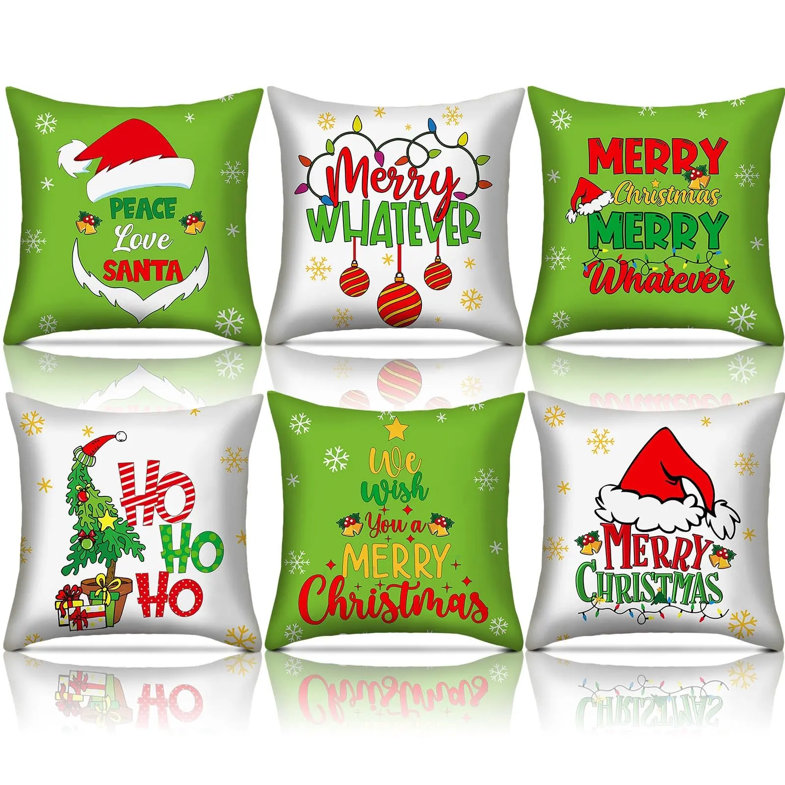 6 Pcs Playful Chrismtas Pillow Cases fit 18x18in Throw Pillows Xmas tree Santa Clause Pillow Covers Holiday Cushion Covers for Living Room Sofa Bedroom Cozy Home Decor