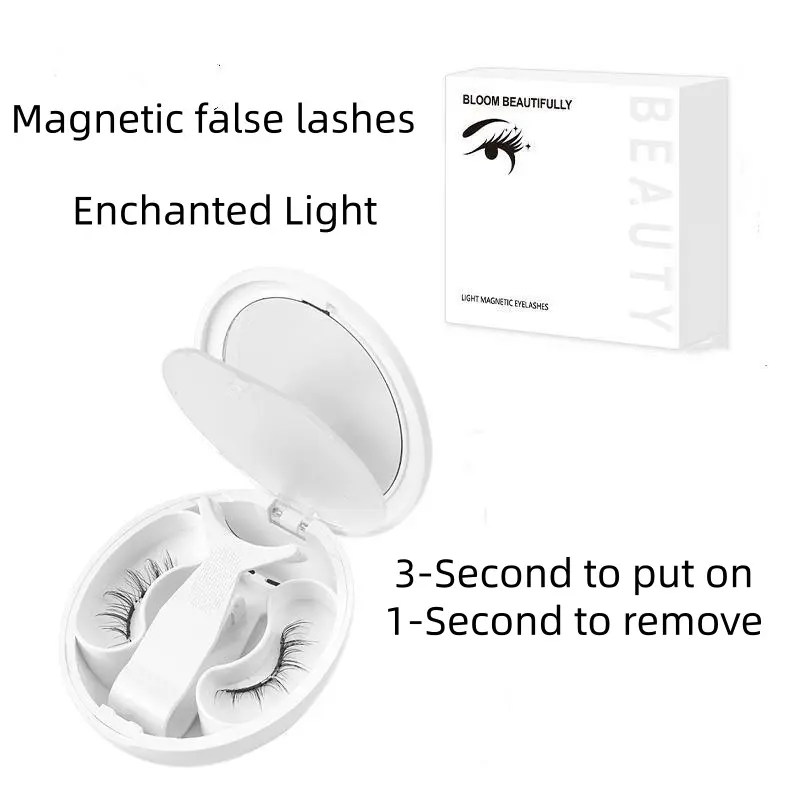 Magnetic False Lash Extensions Kit, Glue-Free, Reusable Wispy Style, All-in-1 Ice Black Box Eyelashes Makeup Cosmetic