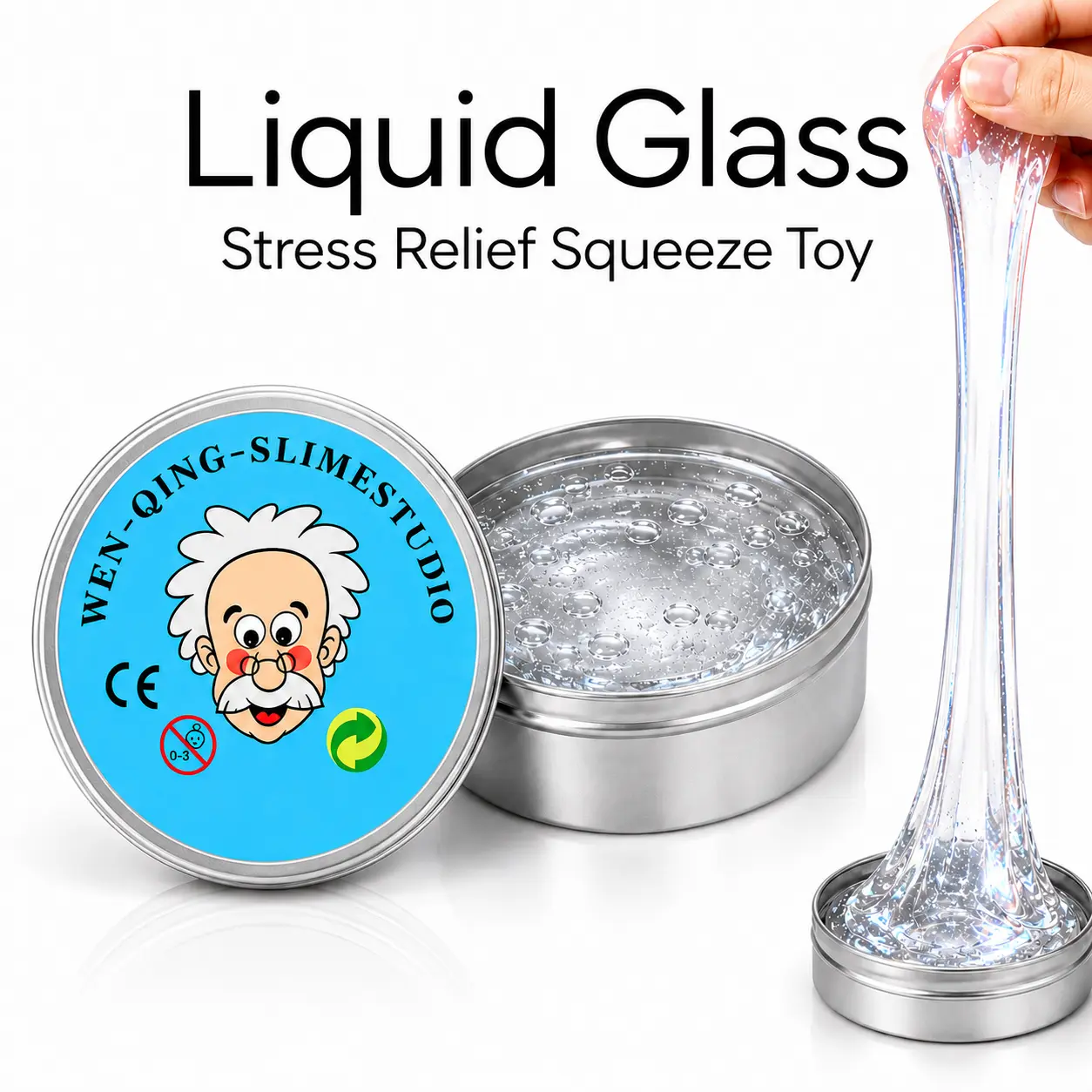 Liquid Glass Squishy Squeeze Toy 3.5oz, Metallic Stress Relief Toy, Stretchy Non-Sticky Sensory Slime for Kids & Adults