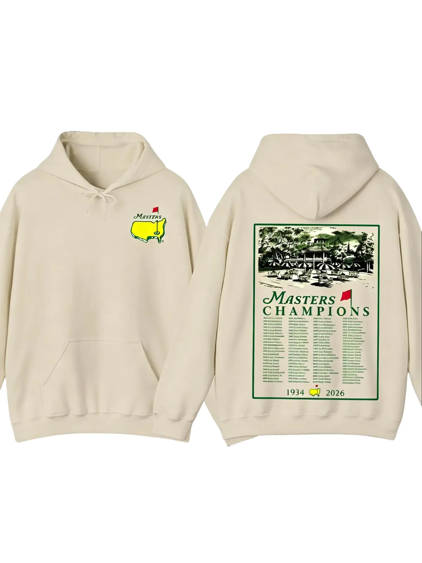 The Masters Champions 1934–2026 Hoodie, Augusta National Golf Tournament Pullover, Vintage Golf Champion List Graphic, Cotton Streetwear Casual Top Golf Sweatshirt Long Sleeve