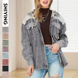 Shiying Hooded Jacket for Women, Autumn and Winter New Style, Color-Block Patchwork, Single-Breasted Loose Corduroy Jacket for Women