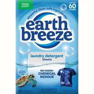 Free Gift with 2+ Packs - Earth Breeze Laundry Detergent Sheets: Powerful Clean, Safe Ingredients, No Harsh Chemical Residue from Optical Brighteners, Gentle on Skin, 60 Loads