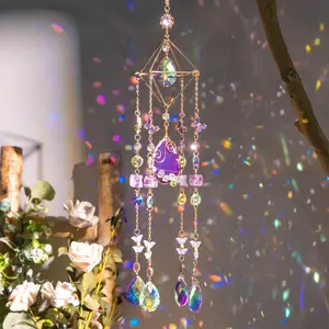 Crystal Sun Catcher, Electroplated Metal Rainbow Machine, Indoor Outdoor Hanging Decoration, Unique Birthday Gift for Family and Friends, Wind Chime