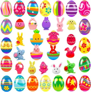 24 Pack Prefilled Easter Eggs with Squishy Toys Inside Bright Colorful Easter Eggs with Fidget Toys Great for Kids Girls Boys Easter Basket Stuffers Eggs Fillers Gifts