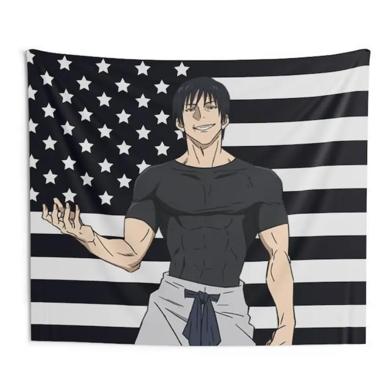 Tapestry  Toji Black USA America Flag Tapestry - Anime Funny Room Merch - Backdrop Tapestry Jujutsu Kaisen Aesthetic - Gift for Toji Wifu Decor Starry