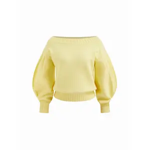 Cider Knit Boat Neck Lantern Sleeve Oversized Top