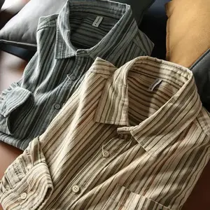 Japanese Striped Vintage Corduroy Shirt New Spring Autumn Men's Jacket Loose-Fit Casual Old-Fashioned Shirt Square Collar