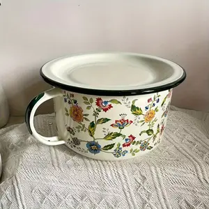 Vintage Floral Pattern Bowl with Lid, Fruit Bowl, Perfect for Soup Rice Noodles, Ideal for Outdoor Picnics and Festive Celebrations