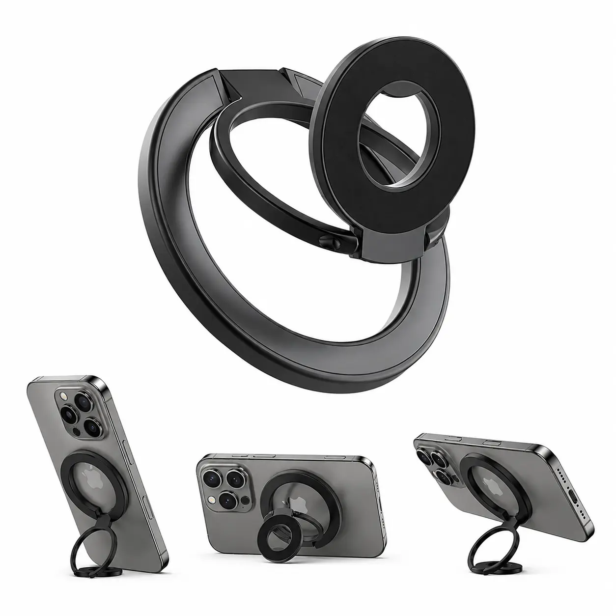 Dual Magnetic Phone Holder - Magnetic Phone Grip, Adjustable Phone Holder, Double Sided Magnets, Folding Stand, 360 Degree Rotation, MagSafe Compatible, Easy to Install and Remove, Accessories for iPhone, Samsung and Android Phones with Mag