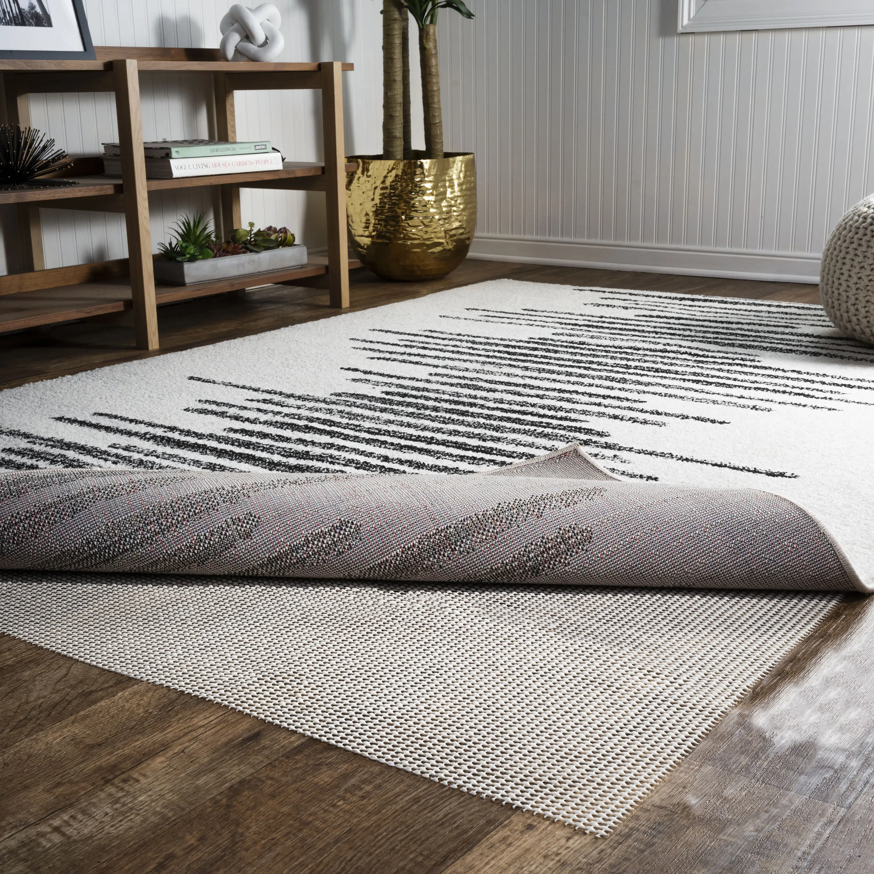 JONATHAN Y Ultra Stop Home Decor Rug Pad - 0.25" Thick PVC-Coated Polyester, Latex-Free Solid Casual Pad for Tile & Hardfloor, Wash in Mild Soap, Ideal for Living Room, Bedroom, 0.25" Thick Pad