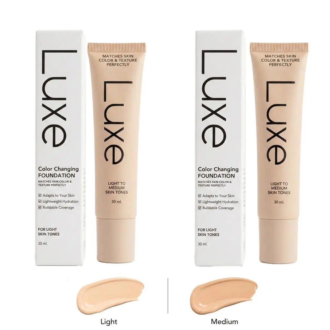 Luxe Color Changing Water-Based Liquid Foundation BB & CC Cream, Adaptive Light-Medium Skin Tone Matching, Lightweight Hydrating Buildable Coverage, Natural Flawless Finish Makeup, 30ml
