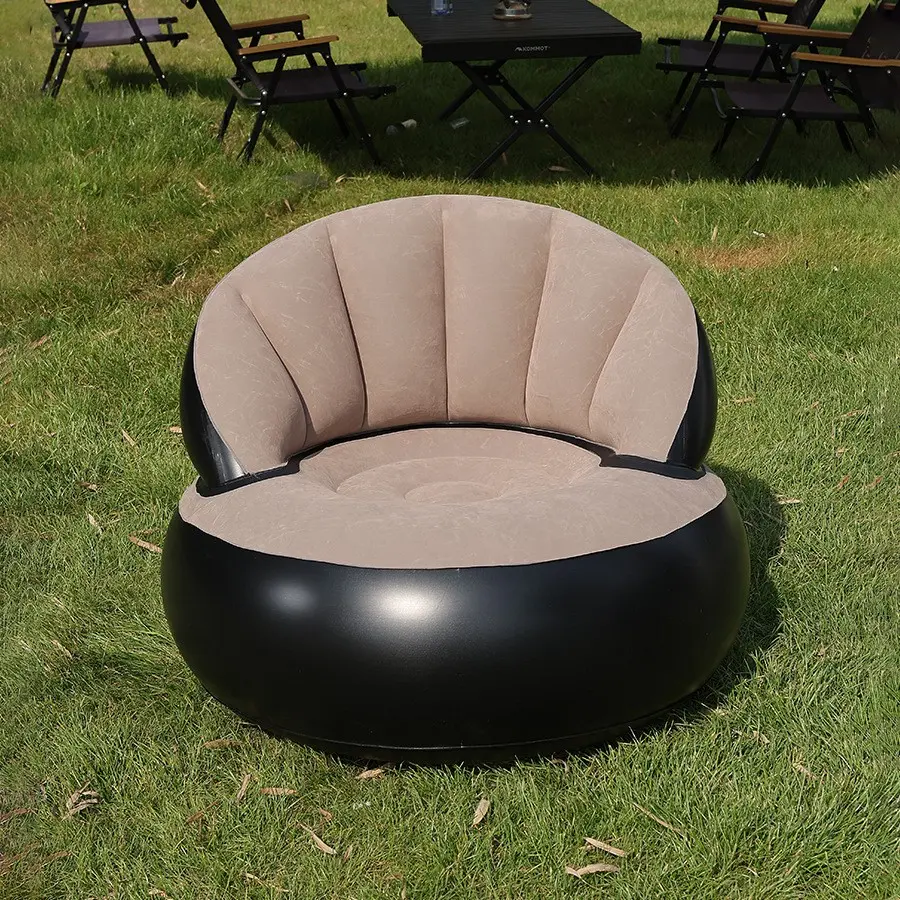 Foldable Inflatable Single Lazy Sofa with Foot Pump Portable Outdoor Camping Air Sofa Folding Floor Couch