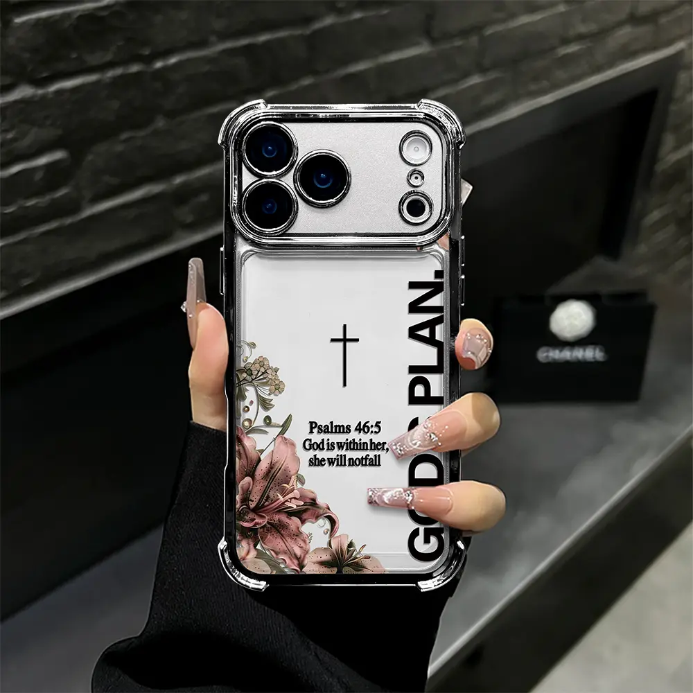 God Faith Scripture iPhone Case, Lily Flower Cross God's Plan Bible Verse Print Pattern Phone Case for iPhone 17 Air 16 Pro Max 15 14 Plus 13 12 11 Plus XR XS Samsung Galaxy S26 Ultra S25 Ultra S24 S23 S22 Series, Shockproof Phone Case