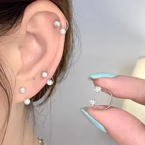 6PCS Exquisite Shiny Women Earrings Set 3 Sizes C Shaped Drill Ball Earrings Sparkling Inlaid Cubic Zirconia Ear Bone Studs for Party Wedding Engagement Anniversary Jewelry Gift