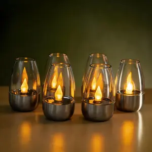 XTAUTO Solar Candle Lights, Flameless Candle Lights Solar Rechargeable Tea Wax Lamp, 6 LED Candle Lights Outdoor Solar Lights, Waterproof Solar Candles for Wedding Valentine's Day Halloween Christmas Camping Garden Patio Decor