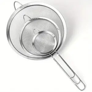 3-Piece Stainless Steel Fine Mesh Filter Set, Multi-Size Handheld Sifter, Home Baking Filter, Rust-Resistant, Easy to Clean