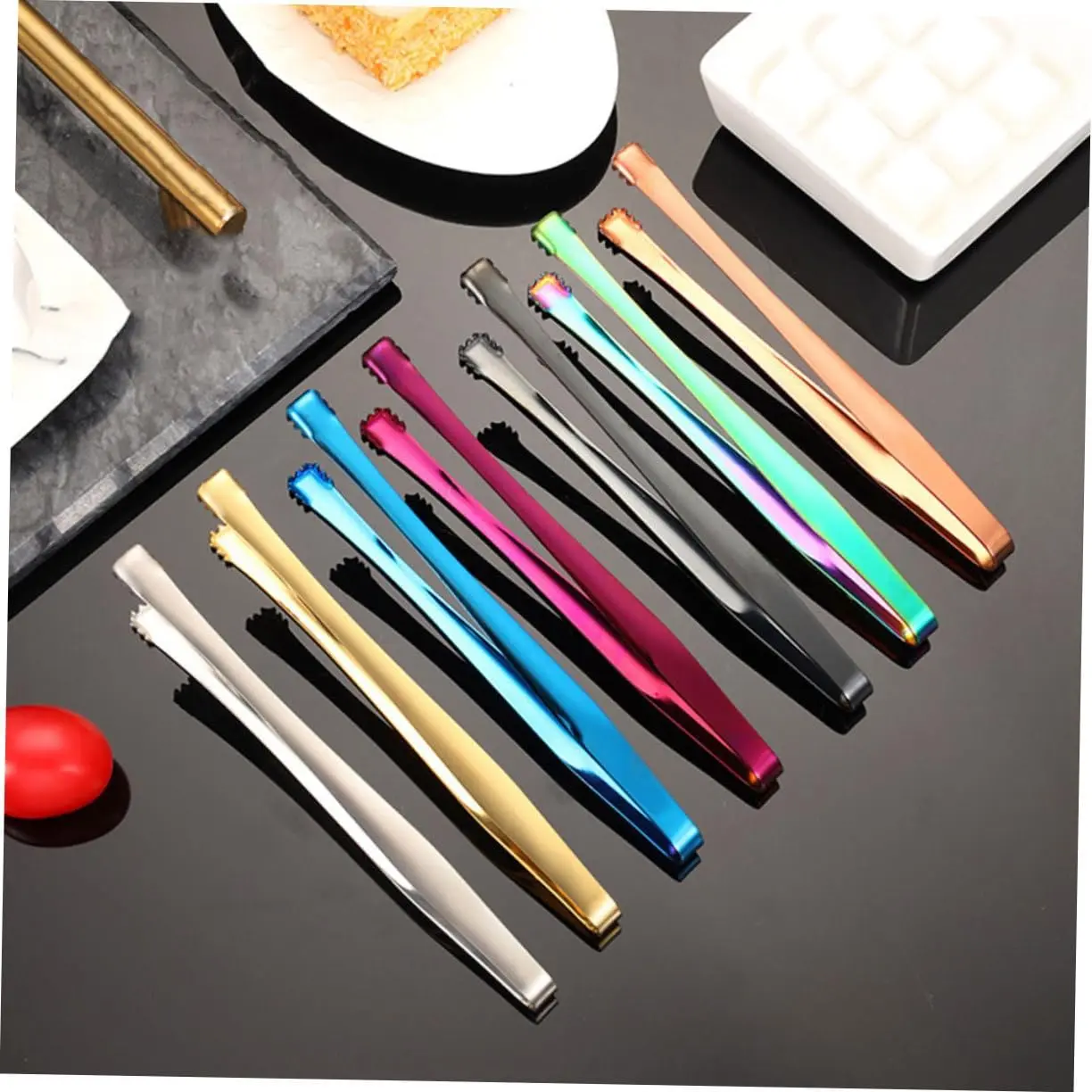 Stainless Steel Reusable Precision Tweezers - Antislip Grip, Eco-Friendly Kitchenware Chopsticks with Dishwasher Safe, Ergonomic Multicolor, Restaurant-Grade for Dessert Plating & Everyday Meals, Rose Gold Option