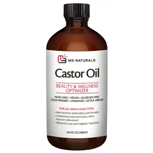 100% Pure Castor Oil Organic Cold Pressed Body Oil (500ml), Castor Oil For Hair, Skin, Eyelash, Skincare, Detox Body Care Moisturize by M3 Naturals
