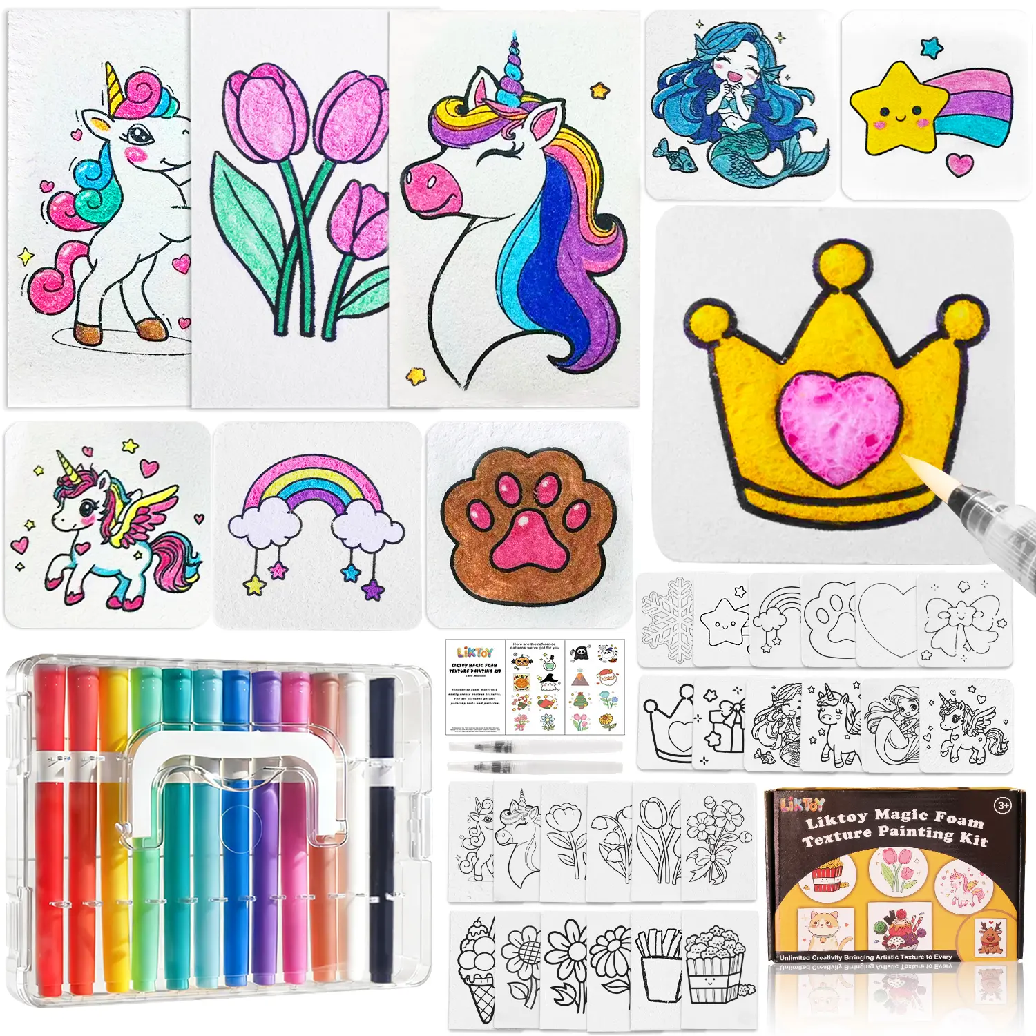 Foam Texture Painting Kit for Kids, 40-Piece Creative Paper Kit with 24 Textured Sheets & 14 Brushes, 3D Effect DIY Art Set for Birthday Gifts, Art Kits