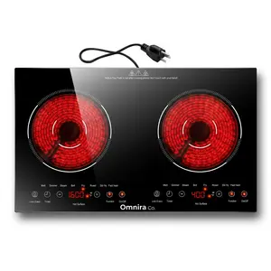 OMNIRA 2 Burner Electric Cooktop 110v, 2000W Electric Stove Top Countertop & Built-in, Plug-in Electrics Cooktop 24 Inch, 8 Power Levels & 8 Functions, Touch Control, Safety Lock, Timer, Omnira