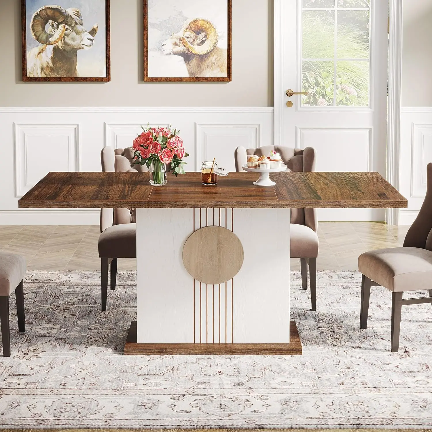 Tribesigns 55" Rectangular Dining Table for 4 to 6 People, Farmhouse Wood Dinner Table for Kitchen, Dining Room (Only Table)