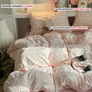3pcs plaid bedding set, 1 PC Duvet Cover + 2 Pcs Pillowcases (without comforter and pillow insert), 100g Polyester, Single Twin Double Queen Size, All Seasons
