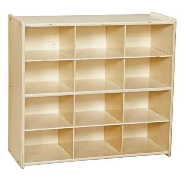 Contender C16129OR Wood Cubby Shelf - 12-Cubby Baltic Birch Engineered Wood Organizer Storage Bin, Ready-to-Assemble RTA Living Room Furniture With Orange Tubs
