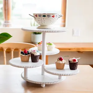 4 Tiered Cake and Cupcake Stand, Rustic Wooden Cupcake Stands for 50 Cupcakes, White Cupcake Tier Stand Display for Birthday Wedding Baby Shower Tea
