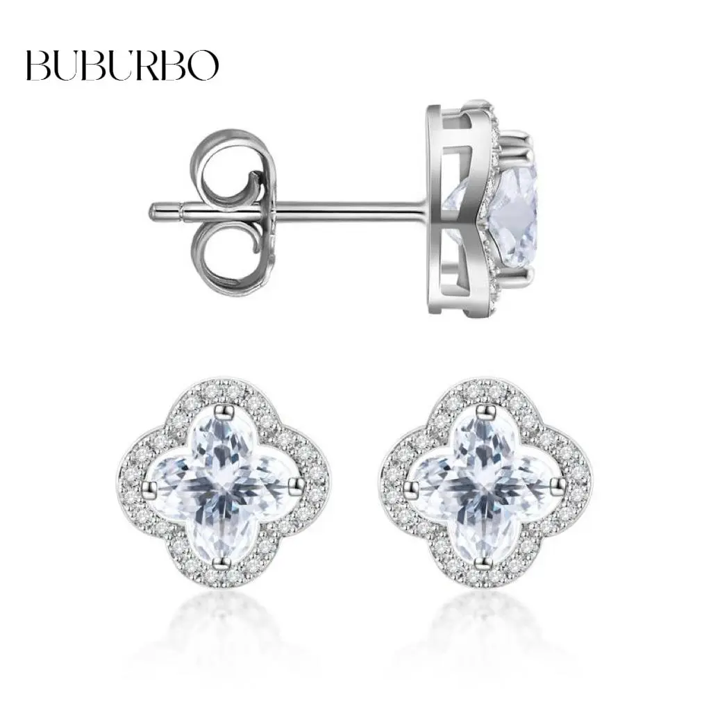 2026 New Arrivals & Fresh Design | BUBURBO Starlight Clover Earrings Lab-Created Moissanite Stud Earring S925 Sterling Silver Moissanite Jewelry Engagement Wedding Anniversary Perfect Gifts Hope Fortune 8803