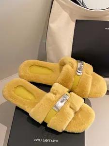 Women's Soft Plush Slippers 2026 Spring Fall Round Toe Anti-Slip Adjustable Elegant Home Wear Sandals Girls Walking Shoes