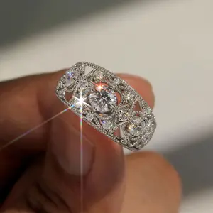 Vintage Filigree Ring with 5A Grade Cubic Zirconia, French Retro Mid-Century Modern Design, Luxury Statement Jewelry for Women, Perfect Anniversary or Birthday Gift for Her