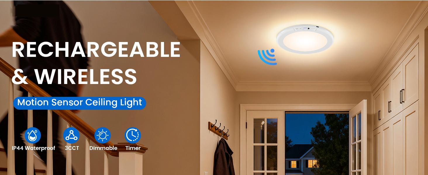 2026 1/2-Pack Rechargeable Motion Sensor Ceiling Light with Remote: Battery Operated Ceiling Light Wireless Indoor for Closets Shower, Closet, Stairs, Hallway, Pantry, 3 Color Temperatures Dimmable 2026 1/2-Pack Rechargeable Motion Sensor Ceiling Light with Remote: Battery Operated Ceiling Light Wireless Indoor for Closets Shower, Closet, Stairs, Hallway, Pantry, 3 Color Temperatures Dimmable