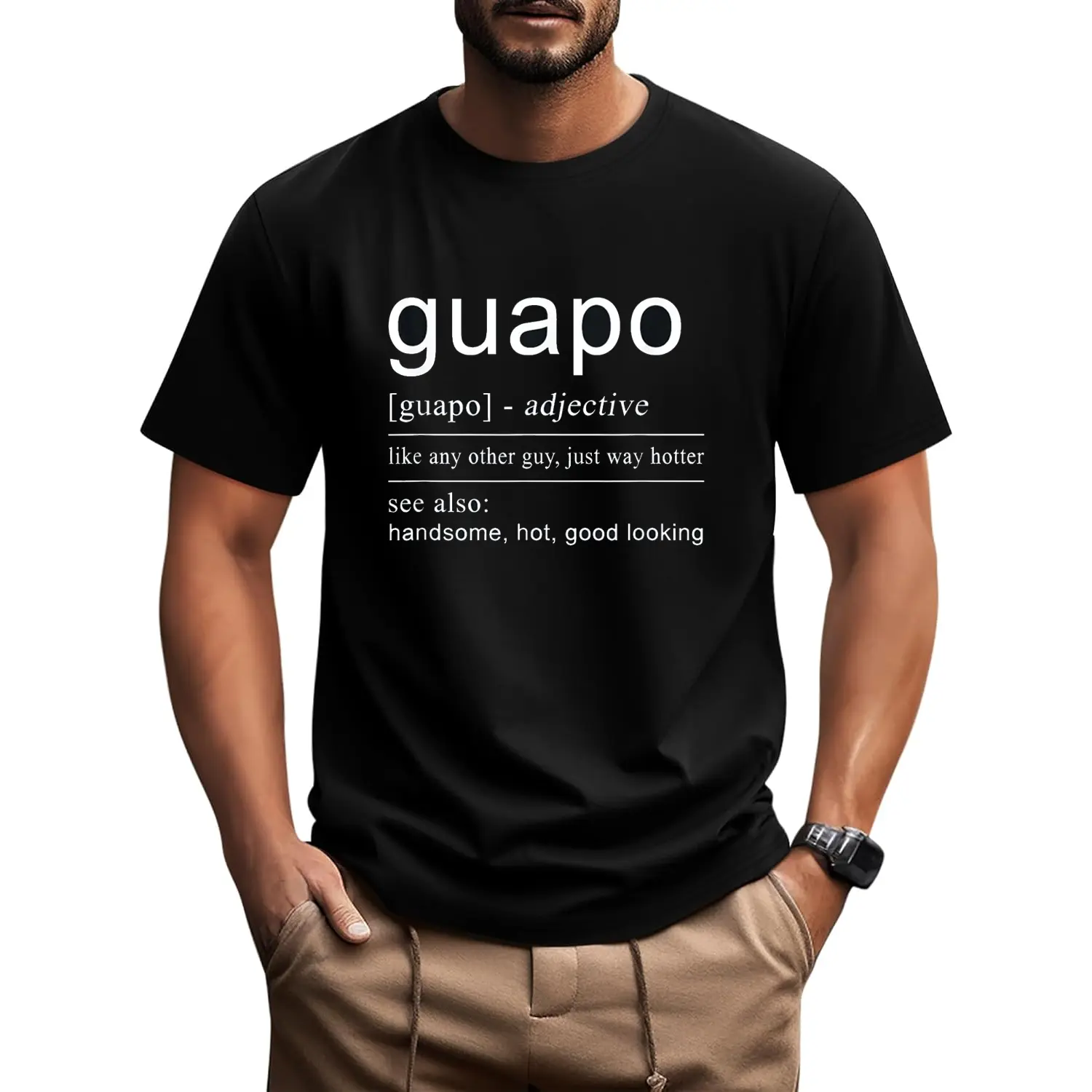 Women's 100% Cotton Distressed Look Crew Neck Short-Sleeve T-Shirt, El Guapo Spanish Graphic Streetwear, Casual Vintage Top with Playful Vibe, Gift for Men